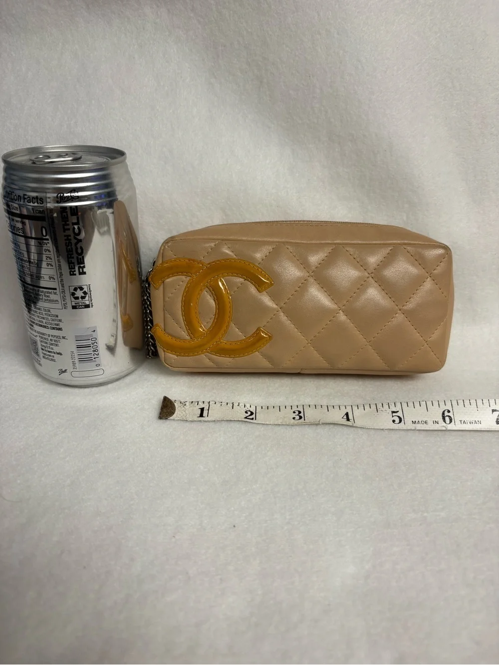 CHANEL Beige CAMBON Leather Pencil Case Make Up Pouch Orange Interior